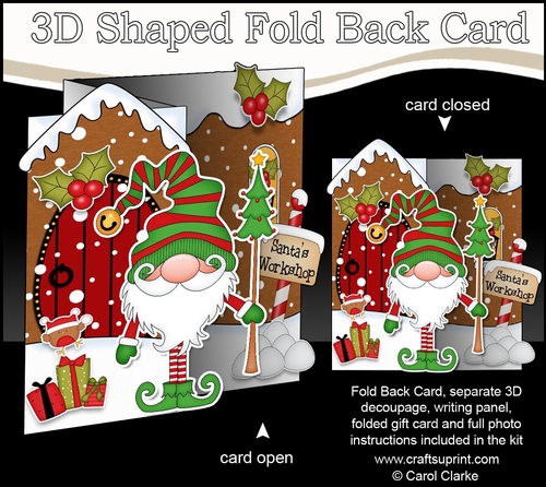 3D Shaped No-Hole Fold Back Christmas Card Mini Kit - Gnome Gnanazz has an Xmas Tree