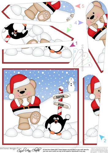 Christmas Livvy Bear having a Snowball Fight Fan Pyramage Topper