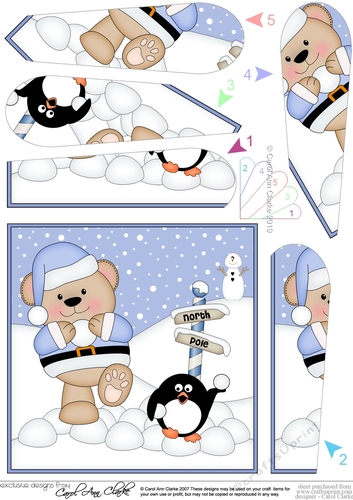 Christmas Livvy Bear having a Snowball Fight Fan Pyramage Topper