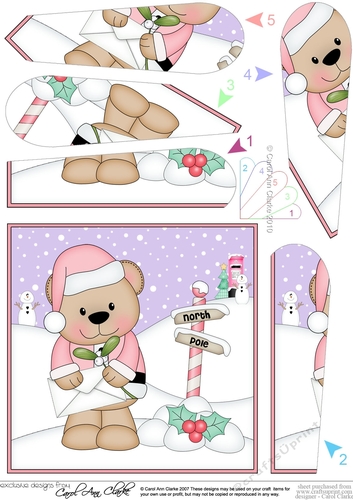 Christmas Livvy Bear has a letter and mistletoe Fan Pyramage Topper