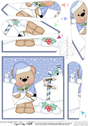 Christmas Livvy Bear has a letter and mistletoe Fan Pyramage Topper