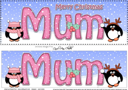 Large DL Merry Christmas MUM 3D decoupage with Penguins 
