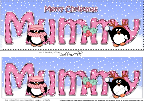 Large DL Merry Christmas MUMMY 3D decoupage with Penguins 