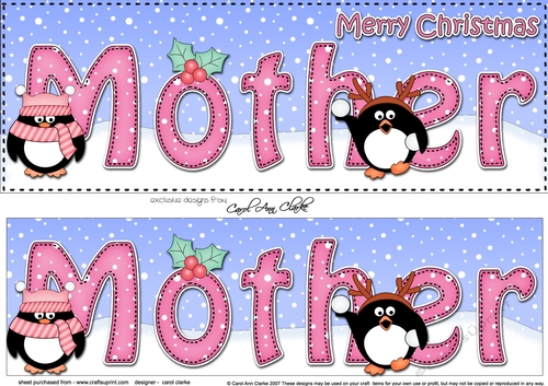 Large DL Merry Christmas MOTHER 3D decoupage with Penguins 