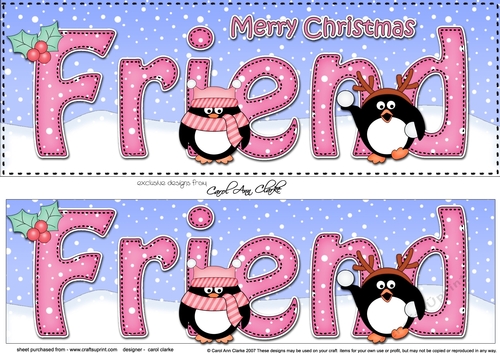 Large DL Merry Christmas FRIEND 3D decoupage with Penguins 