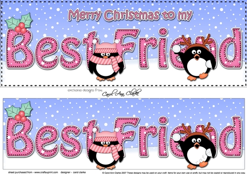 Large DL Merry Christmas to my BEST FRIEND 3D decoupage with Penguins 