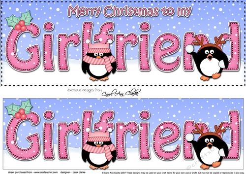 Large DL Merry Christmas to my GIRLFRIEND 3D decoupage with Penguins 