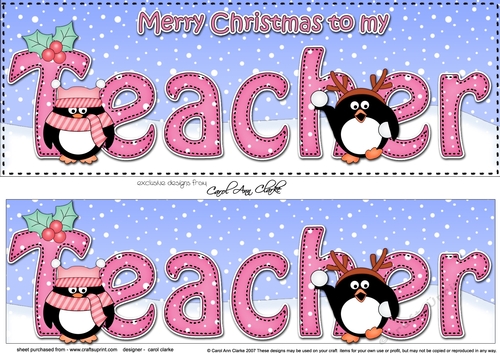 Large DL Merry Christmas to my TEACHER 3D decoupage with Penguins 