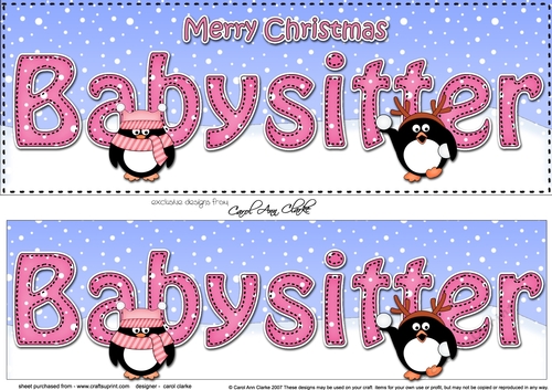 Large DL Merry Christmas BABYSITTER 3D decoupage with Penguins 
