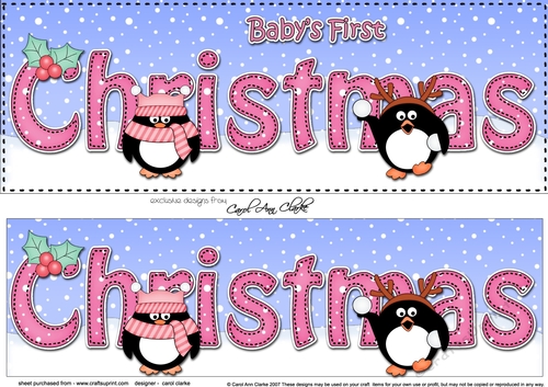 Large DL Merry Christmas BABYS 1st CHRISTMAS 3D decoupage with Penguins 