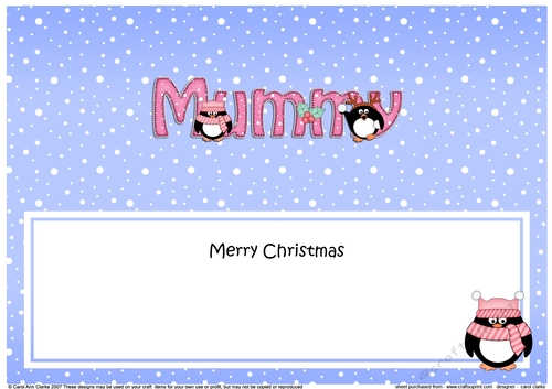 Large DL Merry Christmas MUMMY insert with Penguins