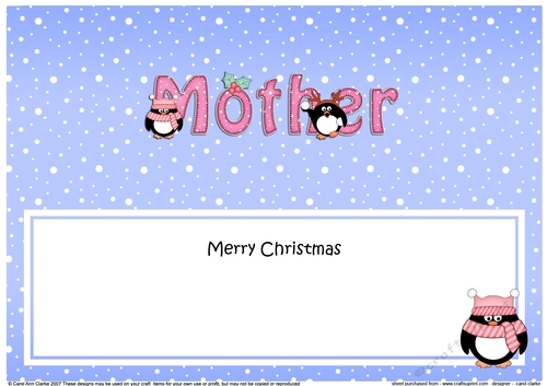 Large DL Merry Christmas MOTHER insert with Penguins