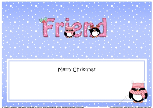 Large DL Merry Christmas FRIEND insert with Penguins