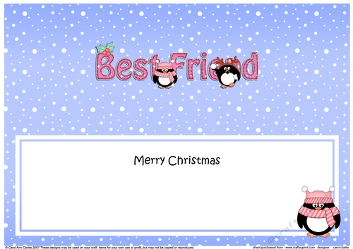Large DL Merry Christmas BEST FRIEND insert with Penguins