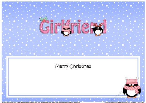 Large DL Merry Christmas GIRLFRIEND insert with Penguins