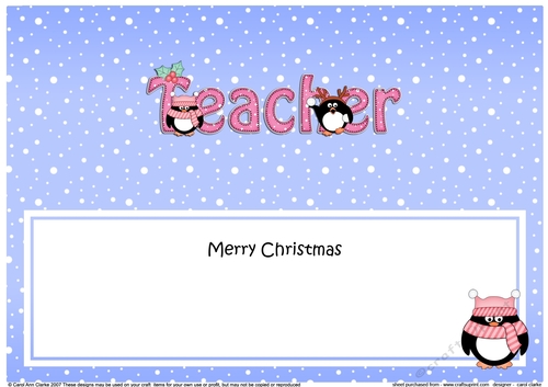 Large DL Merry Christmas TEACHER insert with Penguins