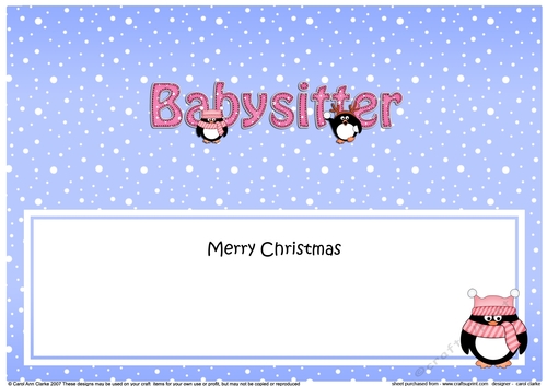 Large DL Merry Christmas BABYSITTER insert with Penguins