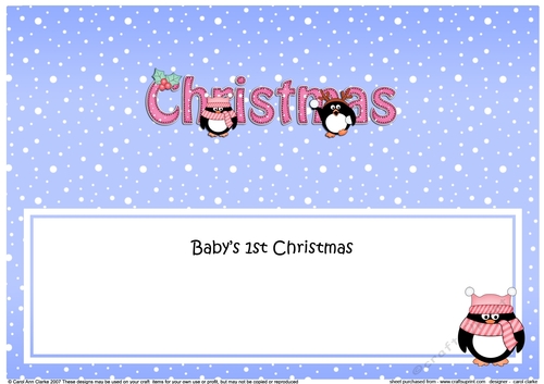 Large DL Merry Christmas BABYS 1st CHRISTMAS insert with Penguins