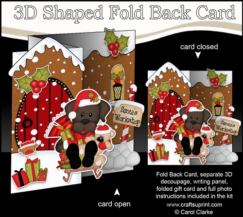 3D Shaped No-Hole Fold Back Christmas Card Kit - Little Chocolate Labrador Dog 