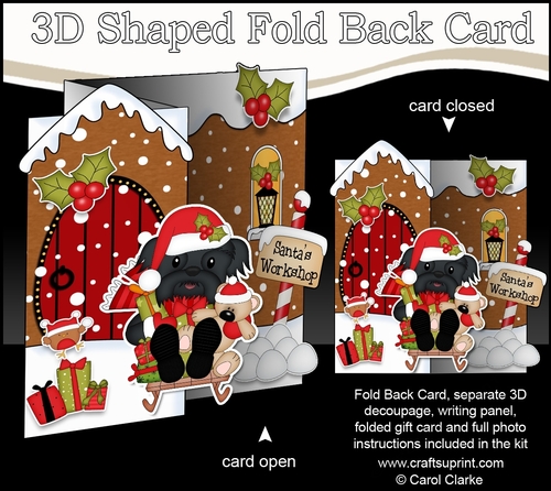 3D Shaped No-Hole Fold Back Christmas Card Kit - Little Shih Tzu Dog