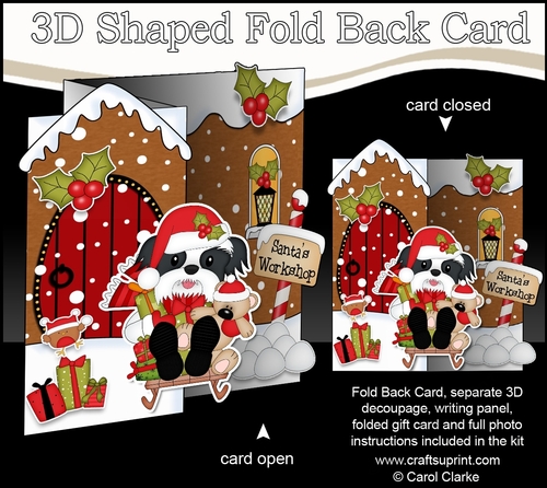 3D Shaped No-Hole Fold Back Christmas Card Kit - Little Shih Tzu Dog