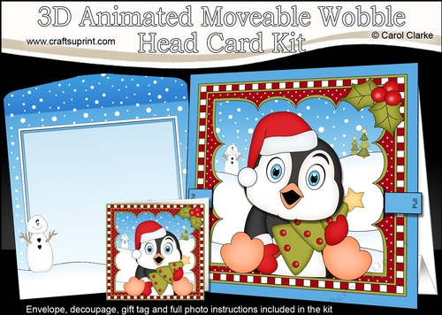 3D Animated Christmas Moveable Wobble Head Card Kit - Penguin has an Xmas Tree