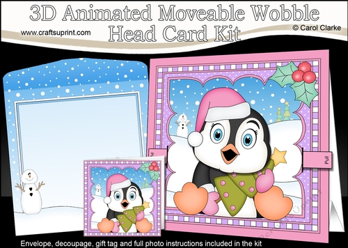 3D Animated Christmas Moveable Wobble Head Card Kit - Penguin has an Xmas Tree