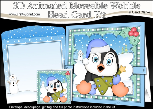 3D Animated Christmas Moveable Wobble Head Card Kit - Penguin has an Xmas Tree