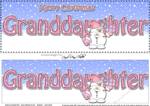 Large DL Merry Christmas GRANDDAUGHTER 3D decoupage with Snowball Sam 