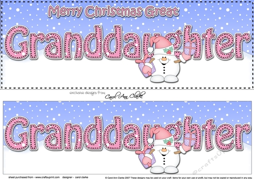 Large DL Merry Christmas GREAT GRANDDAUGHTER 3D decoupage with Snowball Sam 