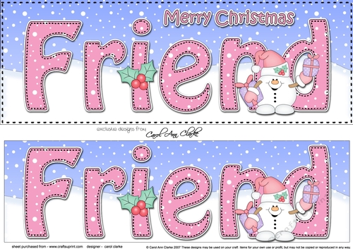 Large DL Merry Christmas FRIEND 3D decoupage with Snowball Sam 