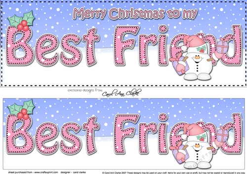 Large DL Merry Christmas BEST FRIEND 3D decoupage with Snowball Sam 