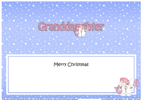 Large DL Merry Christmas GRANDDAUGHTER insert with Snowball Sam 