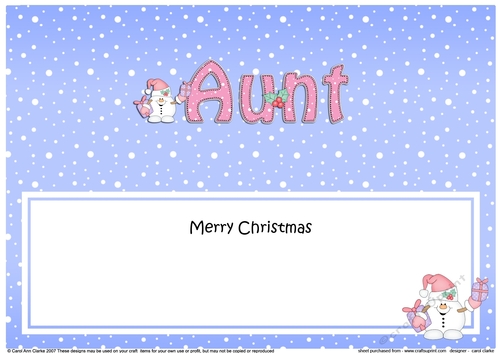 Large DL Merry Christmas AUNT insert with Snowball Sam 