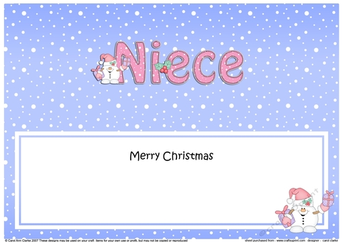 Large DL Merry Christmas NIECE insert with Snowball Sam 