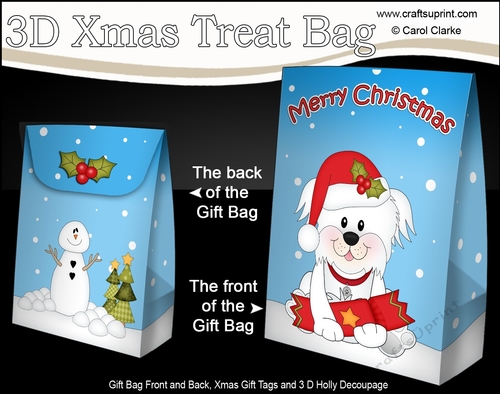 3D Christmas Gift Bag Mini Kit - Little Bichon Frise Dog