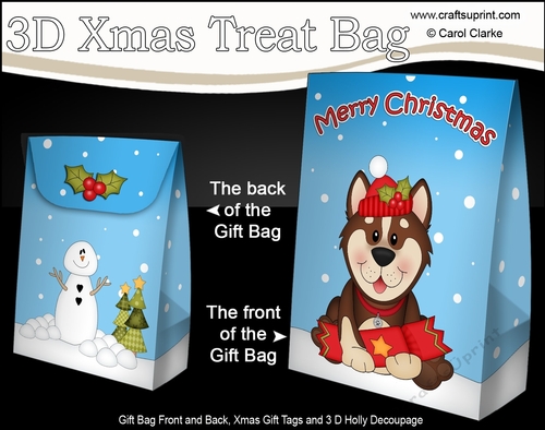 3D Christmas Gift Bag Mini Kit - Little Husky Dog
