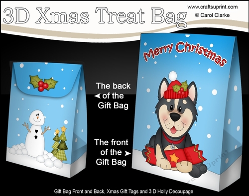 3D Christmas Gift Bag Mini Kit - Little Husky Dog