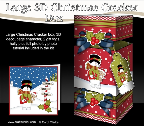 3D Large Christmas Cracker Box -  Snowman Rio has a Heart