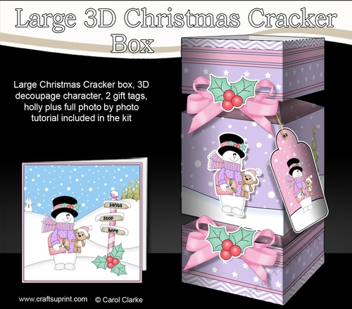 3D Large Christmas Cracker Box -  Snowman Rio has a Heart