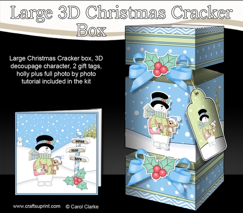 3D Large Christmas Cracker Box -  Snowman Rio has a Heart