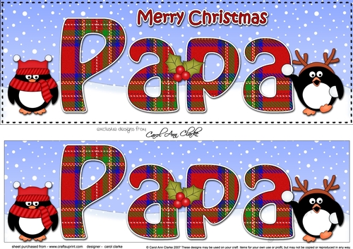 Large DL Merry Christmas PAPA 3D decoupage with Tartan Penguins
