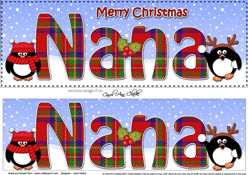 Large DL Merry Christmas NANA 3D decoupage with Tartan Penguins