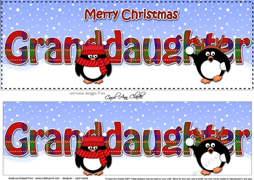 Large DL Merry Christmas GRANDDAUGHTER 3D decoupage with Tartan Penguins