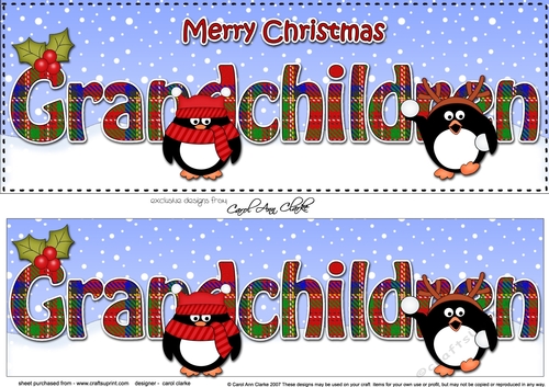 Large DL Merry Christmas GRANDCHILDREN 3D decoupage with Tartan Penguins
