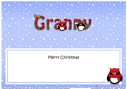 Large DL Merry Christmas GRANNY insert with Tartan Penguins