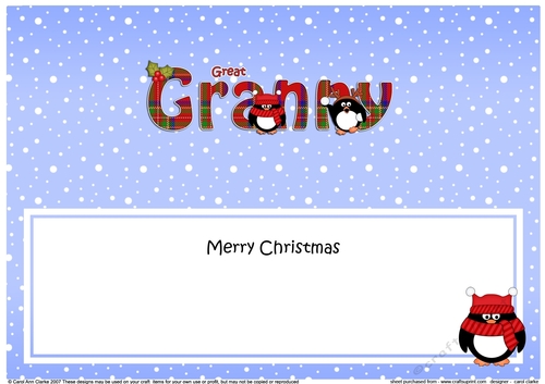 Large DL Merry Christmas GREAT GRANNY insert with Tartan Penguins