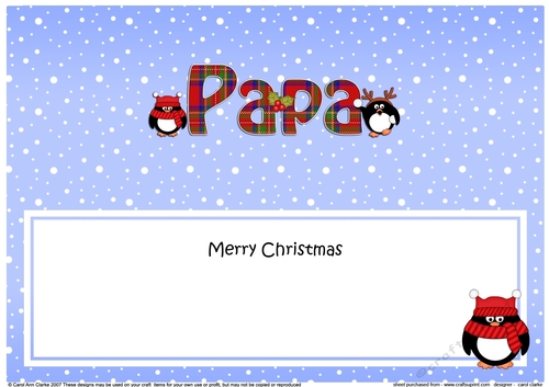 Large DL Merry Christmas PAPA insert with Tartan Penguins