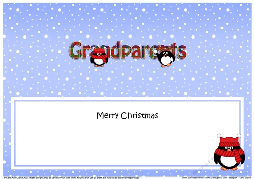 Large DL Merry Christmas GRANDPARENTS insert with Tartan Penguins