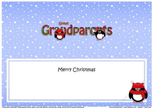 Large DL Merry Christmas GREAT GRANDPARENTS insert with Tartan Penguins